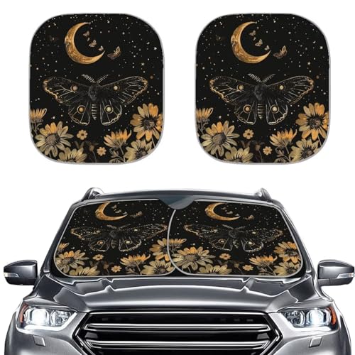 Butterfly Moon 2 pc Auto Sunshade for Car Windshield Sun Shade SUV Front Window Automotive Interior Sun Protection Sun Visor Polyester Sun Shade Keep Your Car Cool - color: Butterfly Moon