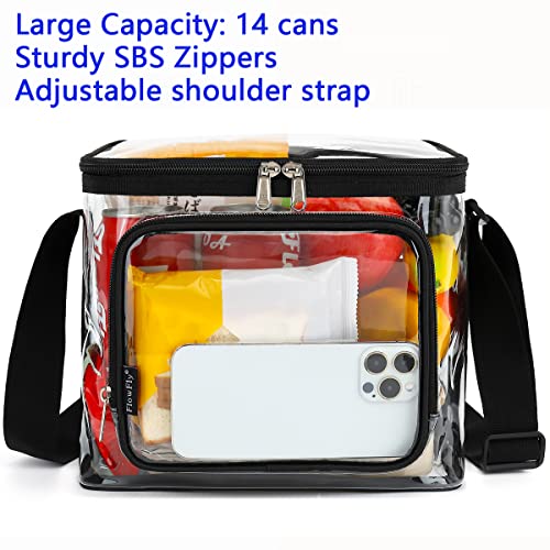 FlowFly Insulated Reusable Lunch Bag Adult Large Lunch Box for Women and Men with Adjustable Shoulder Strap,Front Zipper Pocket and Dual Large Mesh Side Pockets, Clear - color: Clear