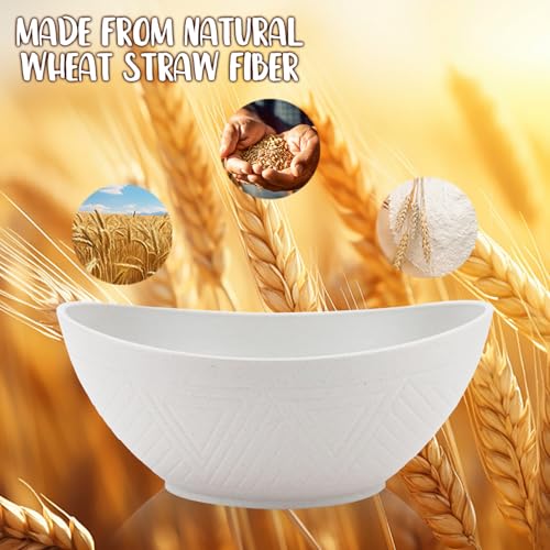 Wrova Wheat Straw Bowls Set of 2 with Textured Pattern,Unbreakable Large Salad Bowls,Plastic Bowls Dishwasher & Microwave,Sturdy and Stackable Kitchen Bowl Sets for Serving,Oatmeal.White - color: White, size: 2 Pack