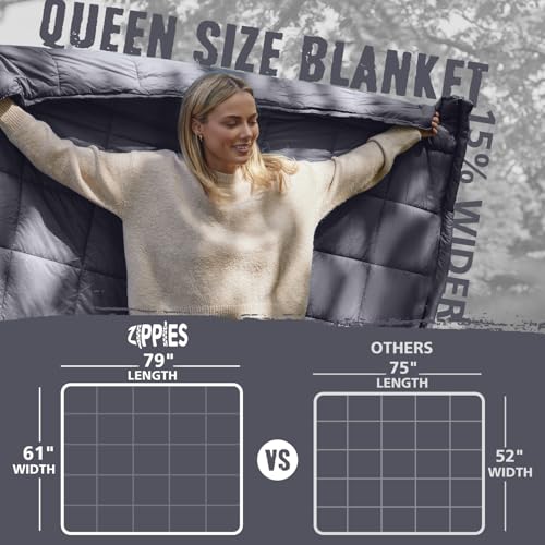 3M Thinsulate Insulation Puffy Camping Blanket for Cold Weather, Queen Size Warm Camping Quilt with Zipper, Waterproof Outdoor Sleeping Bag for Hammock, Cozy & Versatile Gift for Men and Women - color: Dark Grey