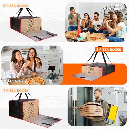 Bodaon Pizza Bags for Delivery, 20" x 20" x 6" Pizza Warmer Bags for Carry Hot, Insulated Pizza Delivery Bag for Commercial Use, Thermal Carrier for Food Delivery, Food Delivery Accessories, Black/Red - color: Black/Red, size: 20" x 20" x 6"H