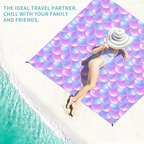 Beach Blanket Waterproof Sandproof 78''×81'' Large Suits 1-5 Adults Oversized Lightweight Picnic Mat Sand-Free Blanket for Camping Hiking Beach Travel - color: Fish Scale, size: 78''x81''