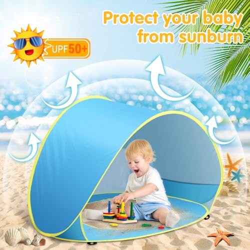 Baby Beach Tent Pop Up Beach Tents Baby Tent for Beach, Portable Shade Pool UV Protection Sun Shelter for Infant - color: blue