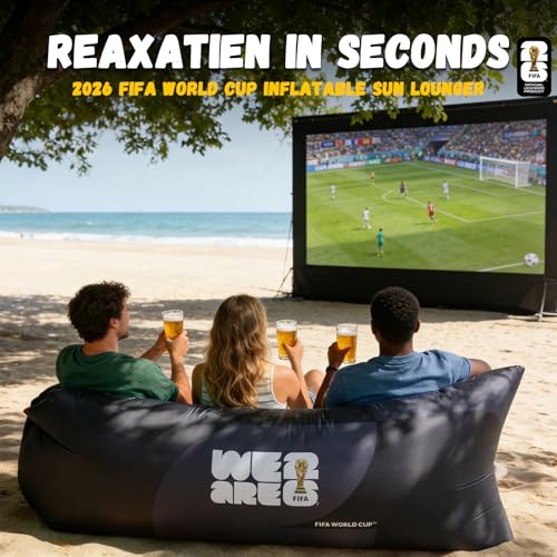 MESUCA FIFA World Cup 2026 Edition Inflatable Sun Lounger, Air Sofa, Blow Up Couch, 210T Polyester Inflatable Camping Chair is Ideal for Backyard, Beach, Travel, Picnics and Music Festivals Black - color: Black
