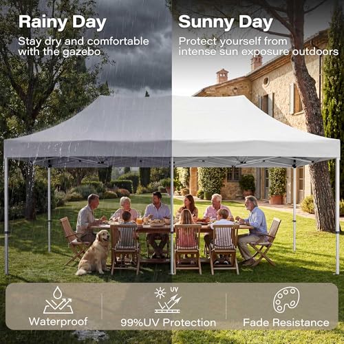 LAUSAINT HOME 10x20 Party Tent, Heavy Duty Waterproof Canopy with Removable Sidewalls & Roll-Up Door, Large White Event Shelter with Steel Frame for Wedding, Backyard, BBQ, Camping, for 15–30 People - size: 10x20