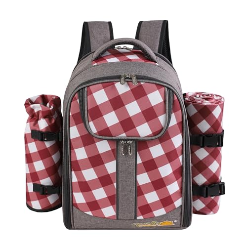 apollo walker Picnic Backpack Bag with Cooler Compartment, Detachable Bottle/Wine Holder, Fleece Blanket, Plates and Cutlery Set (2 Person, Gray) - color: Gray, size: 2 Person