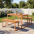 Tangkula 3 Pieces Patio Wooden Dining Set, Acacia Wood Rectangular Picnic Beer Table with 2 Benches for 4 People, Outdoor Dinner Furniture Set for Backyard, Garden and Poolside