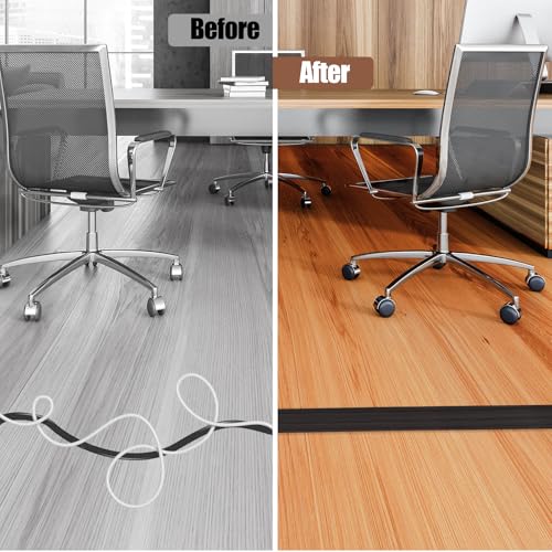 Floor Cord Cover Self Adhesive Cord Hider,10FT Cable Management, Extension Strip Protector for Wires, Prevent Cable Trips for Offices, Gyms, Exhibitions Cavity:0.3"(W) x 0.28"(H) Black Wood - color: Black Wood, size: 0.78" x 10'