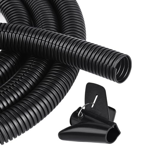 10ft - 1 inch Flame Retardant Split Wire Loom Tubing with Installation Tool - Flexible Wire Covers Cord Protectors - Black - size: 1"-10ft
