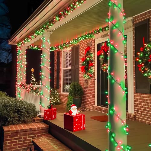 JMEXSUSS 600 LED Christmas String Lights Outdoor, Red and Green Lights Clear Wire, Christmas Twinkle String Lights Plug in for Tree Xmas Decorations - color: Red and Green, size: 600 LED