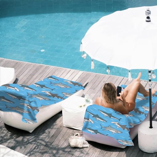 Sharks Microfiber Beach Towels,Sharks and Small Fish in Ocean Oversized Absorbent Bath Towels,Soft Quick Dry Thin Camping Towel for Adults Women Men,29.5"×59" - color: Sharks and Small Fish in Ocean