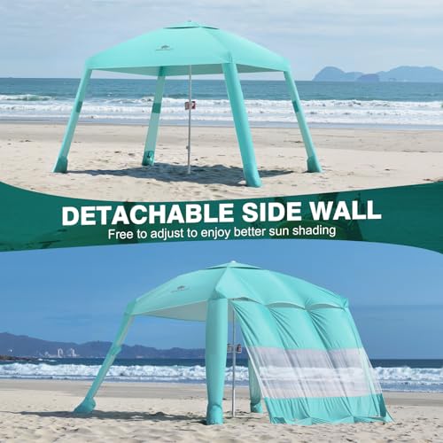 Rhino Valley Beach Cabana, 8 * 8FT Beach Tent UPF50+ Protection, Easy Setup Beach Canopy Wind Resistant with Cup Holder, Compact Beach Shade Foldable Beach Tent Sun Shelter, Turquoise Green - color: Turquoise Green
