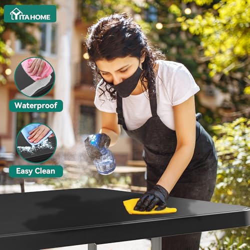 YITAHOME 8FT Folding Tables, Heavy Duty Folding Table with Carrying Handle, Plastic Fold up Table for Outdoor Camping Picnic Parties/Indoor Events, Black - color: Black