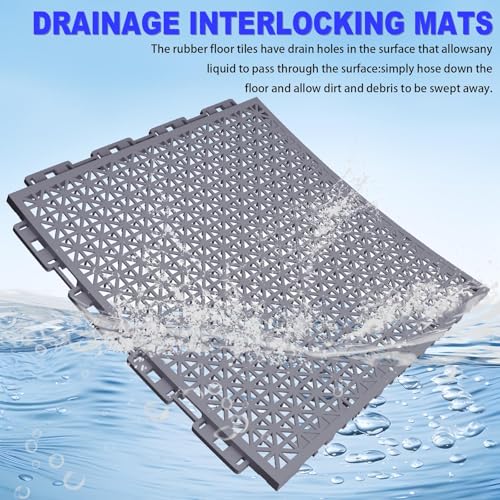 16 PCS Modular Interlocking Cushion Interlocking Floor Tiles with Hole Drainage Mat 10" x 10" Non Slip Pool Deck Mat Outdoor for Drain Deck Pool Patio Shower Kitchen Balcony (Grey) - color: Grey