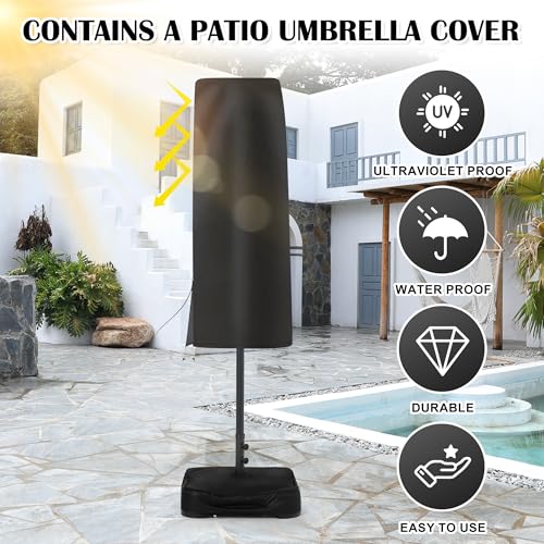 Sundale Outdoor 15ft Large Patio Umbrella with Base Included and Umbrella Cover, Outdoor Double-Sided Umbrella - color: Beige
