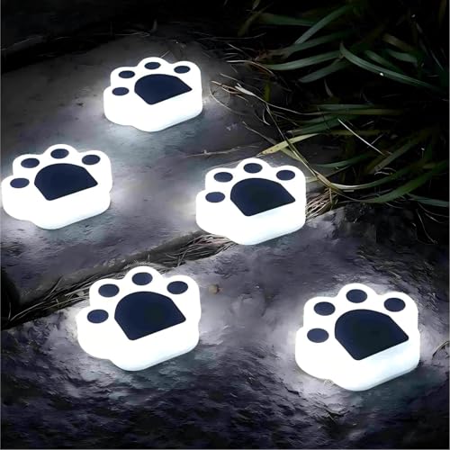 Solar Paw Print Lights 4 Pack, Outdoor Waterproof Solar Garden Lights, Lawn Patio Pathway Decorative Lights, Pet Dog Lovers Gifts for Women Mom Mother's Day(Cool White) - color: Cool White