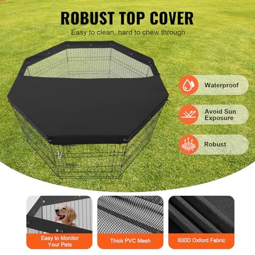 VEVOR Dog Playpen, 8 Pcs 30"H x 24"W Panels Foldable Metal Pet Exercise Pen, Dog Fence Indoor and Outdoor Pen with Door, 600D Oxford Fabric Top Cover, Pet Playpen for Dogs, Cats, Other Small Animals - size: 8 panels 30*24in, style: Playpen + Top Cover