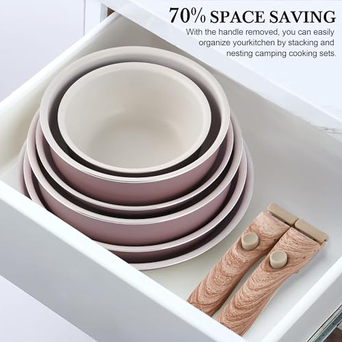 Pots and Pans Set Nonstick - YIIFEEO Kitchen Cookware Sets Detachable Handle Pot and Pan Set Removable Handle Camping Cooking Set, Oven Broiler Safe 550F Non Toxic Frying Pans for Cooking Pan Set Gift - color: Purple