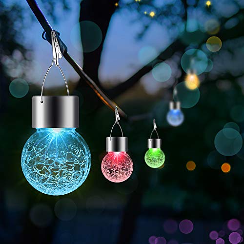 32 Pack Hanging Solar Lights Outdoor Decorative, Waterproof Solar Globe Lantern with Handle and Clip, Solar Powered Cracked Glass Ball Lights for Garden Yard Patio, Fence Tree Umbrella, Holiday Décor - color: Color Changing, size: 32