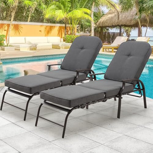 U-MAX Adjustable Outdoor Chaise Lounge Chair Patio Lounge Chair Recliner Furniture with Armrest and Cushion for Deck, Poolside, Backyard (Grey, 2PCS) - color: Grey, size: 2 PCS