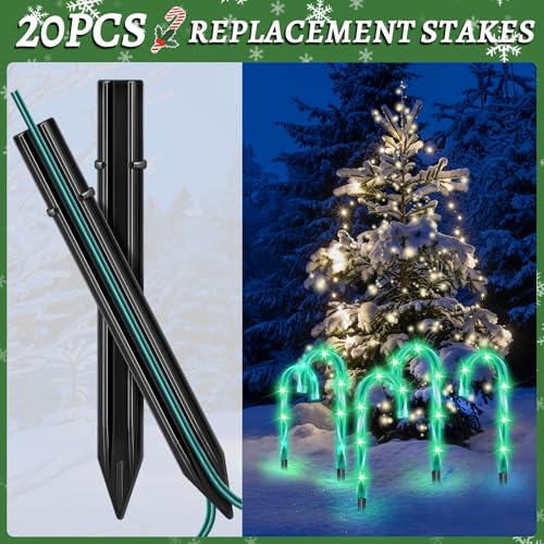 20PCS Replacement Stakes for Christmas Candy Cane Lights Outdoor, Plastic Candy Cane Pathway Markers Lights Spike Replacer, Size 0.68 * 6.05 Inches, Used to Maintain Candy Cane Pathway Lights