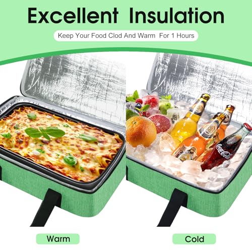 Insulated Casserole Carrier, Portable Casserole Carrier for Hot or Cold Food Lunch Tote Warmer or Cooler Bag, Lasagna Lunch Bag for Potluck Parties- Fits 9" x 13" Baking Dish-Green - color: Green, size: 16x10x4 in