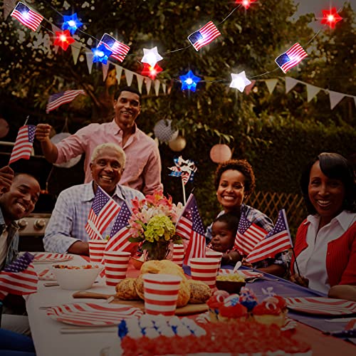 Zhanmai 2 Pcs 4th of July Decorations Lights Red White Blue String Lights 10ft 30 LED Patriotic Stars American Flag Battery Operated Decor for Fourth of July Independence Day, Star Flag - style: Star, Flag
