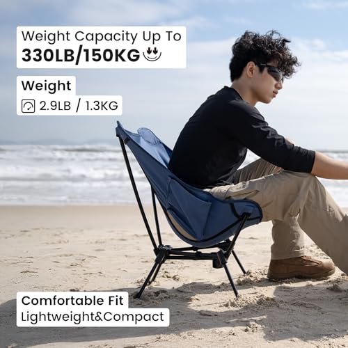 ONETIGRIS Tigerblade Camping Chair, Lightweight Folding Backpacking Hiking Chair, Compact Portable 330 lbs Capacity - color: Blue