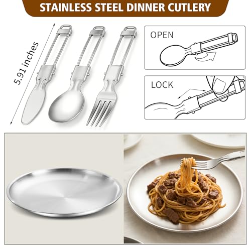 12pcs Outdoor Camping Cookware Kit, Lightweight Stainless Steel Kettle, Non-Stick Pot and pan, with Fork Spoon Kits Suitable for picnics and Backpacking Trips