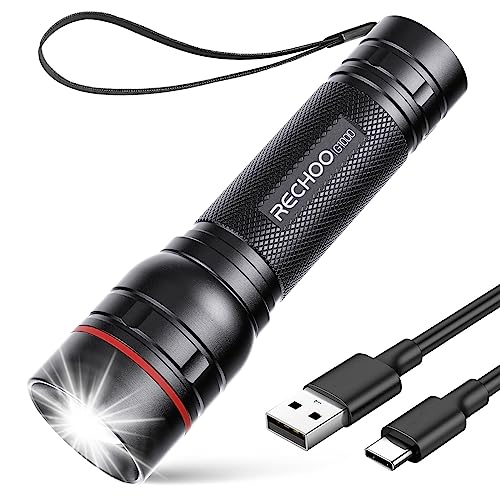 RECHOO Rechargeable Flashlights High Lumens, G1000 Super Bright Flash Light, Small Zoomable Led Flashlight with 3 Lighting Modes, Portable Tactical Flashlights for Camping (Battery Included) - color: Black, size: 1 Pack