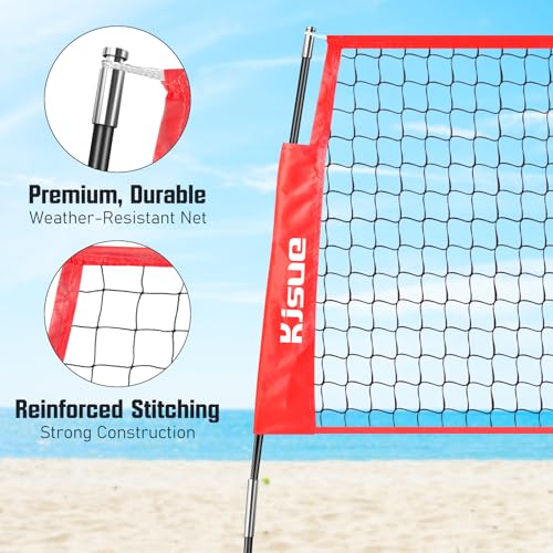 Freestanding Volleyball Net Set for Backyard - 12FT Portable Outdoor Volleyball Net Training Equipment with Soft Volleyball, Pump, Boundary Mark and Carry Bag for Park, Beach Games, Volleyball Sports - color: Red