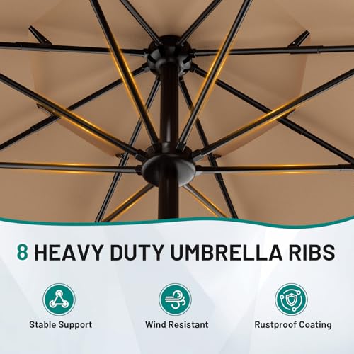 AreShark 9ft 3-Tier Patio Umbrellas, Outdoor Umbrella with 8 Sturdy Ribs UV Protection Windproof, Market Table Umbrella w/Push Button Tilt & Crank for Pool, Porch, Deck, Garden(Beige) - color: Beige
