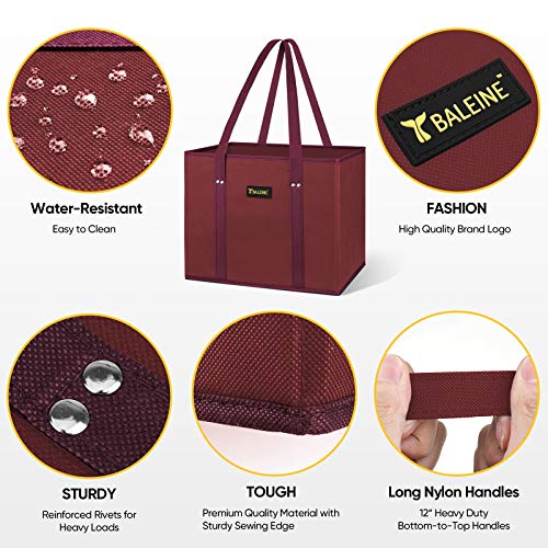 BALEINE 3Pk Reusable Grocery Bags, Foldable Shopping Bags for Groceries with Reinforced Bottom & Handles (Red) - color: Red, size: 3 Pack
