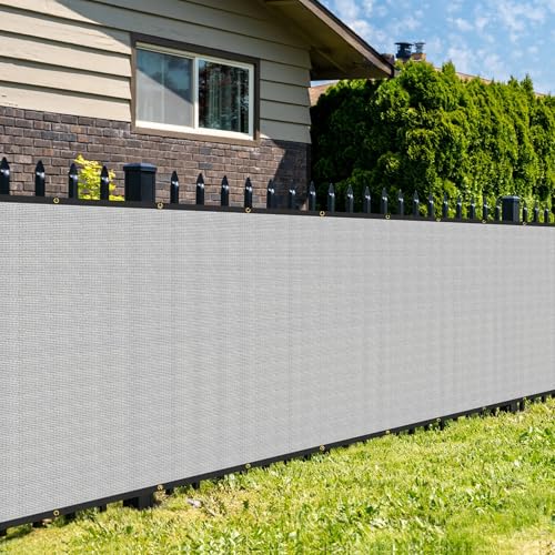 SunnyRoyal 6' x 2' Grey Privacy Fence Screen Heavy Duty Windscreen Mesh Fencing Shade Fabric with Brass Grommets for Outdoor Fence Garden Patio Swimming Pool - color: Gray, size: 6' x 2'