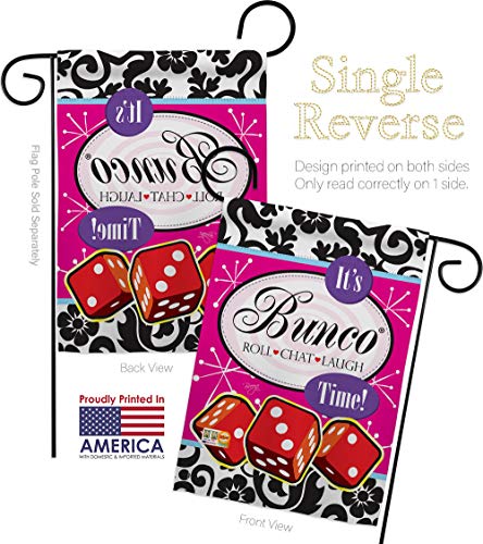 Its Bunco Time Garden House Flags Kit Interests Game Night Dice Poker Bingo Hobbies Leisure Activity Small Decorative Gift Yard Banner Made In USA 28 X 40 - size: 1 x House & 1 x Garden Flags Set w/ Hardware