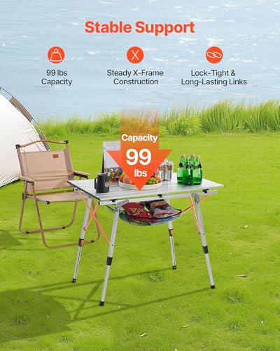 VEVOR Folding Camping Table, Portable Roll Up Side Tables, Lightweight Aluminum Beach Table for Outdoor BBQ Tailgating Picnic, Travel (35 inch-Silver) - color: Silver