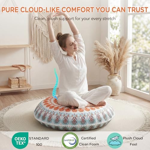 Codi Floor Pillows for Adults Set of 2, Large Boho Meditation Cushions with Memory Foam, Round Mandala Seating for Outdoor Yoga and Living Room, Washable, 32 Inch, Coral - color: Round | Coral, size: 2 Count (Pack of 1)