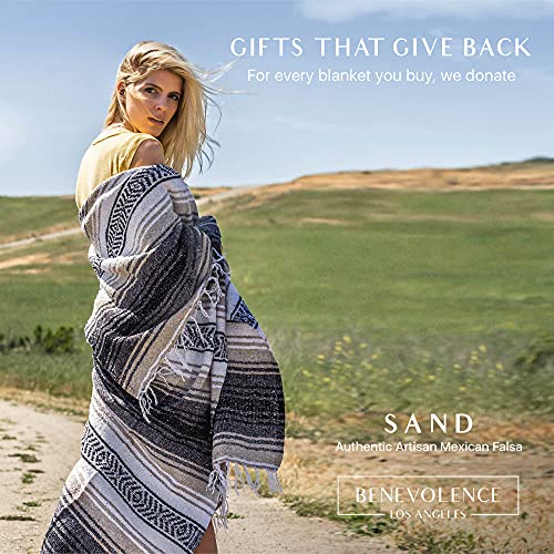 Benevolence LA Authentic Handwoven Mexican Blanket | Yoga Blankets, Outdoor, Picnic, Beach, Camping | Equestrian Saddle | Serape 50x70 inches - Sand, Pack of 1 - color: Sand