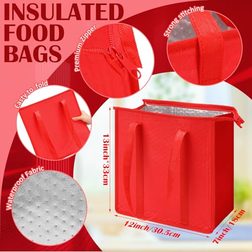10 Pack Large Insulated Grocery Bags Reusable Shopping Bags with Zippered Top 13 x 12 x 7 Inch Thermal Cooler Totes Bulk with Handles for Hot Cold Food Delivery Refrigerator (Red) - color: Red