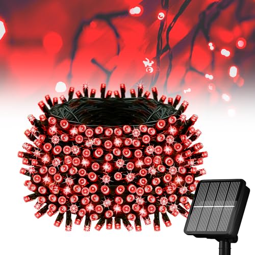 Flechllary Solar String Lights for Outside, 39Ft 100 LED Solar String Lights Outdoor with 8 Modes，Solar Lights for Outside Waterproof for Yard, Fence,Balcony, Party,Christmas Tree Decorations (Red) - color: Red, size: 1 Pack 100 LED