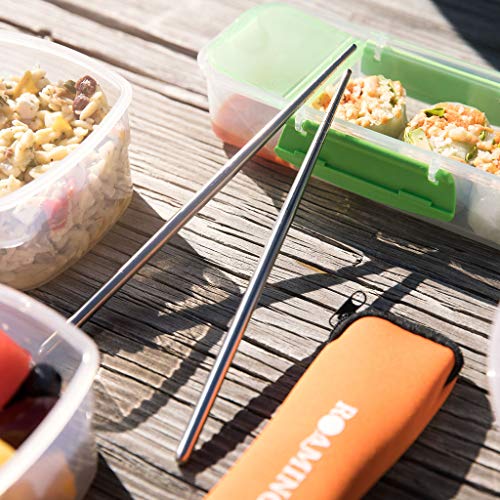Reusable Travel Utensils with Case | Fork and Spoon Set with Knife, Chopsticks and Optional Reusable Straw– Office, Travel, or Camping Accessories| Lightweight Sturdy Reusable Utensils - color: 6pc Set - Blue