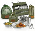 Wealers Unique Complete Messware Kit Polished Stainless Steel Dishes Set| Tableware| Dinnerware| Camping| Buffet| Includes - Cups | Plates| Bowls| Cutlery| Comes in Mesh Bags (4 Person Set) - color: Green