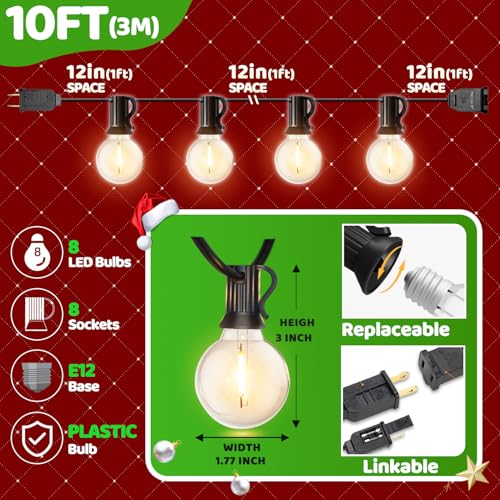 10FT LED Outdoor String Lights - Waterproof Patio Lights Shatterproof G40 Edison Globe Bulb, Connectable Hanging Outdoor String Lighting for Indoor Backyard Yard Gazebo Porch Party Decor - SOLROS - style: 10FT Globe Bulb-Plug in Only
