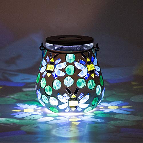 Afirst Mosaic Outdoor Lanterns - Glass Solar Hanging Lights Bee Hollow Out Waterproof Outdoor Decorative for Garden, Patio, Holiday Party Outdoor Decoration - style: Bee
