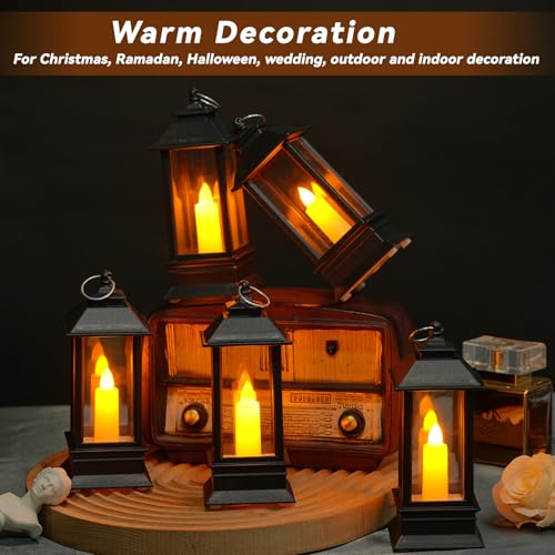 Black Candle Lanterns Decorative Indoor Outdoor Mini Vintage Small Hanging Farmhouse LED Rustic Gold Fireplace Lantern Decor Christmas Lanterns Centerpieces for Tables Decorations