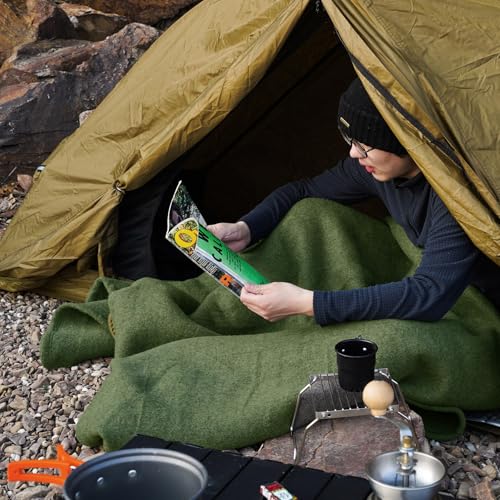 REDCAMP 86"x 63" Wool Blanket for Camping, Hiking - Warm, Thick & Washable Wool Camping Blankets, Great for Outdoors, Sporting Events, Picnics, Travel - Car - color: Green/86"x63"