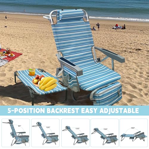 Backpack Beach Chair Aluminum 2 Pack with Folding Camping Table 5-Position Lay Flat Lounge Chair Outdoor for Adults with Insulated Cooler Bag and Cup Holder - color: Blue, size: 2 PACK