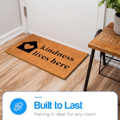 PLUS Haven Coconut Coir Home Entrance Door Mat – 17.5" x 30" | Kindness Lives Here Heavy-Duty Doormat for Indoor & Outdoor Use | Eco-Friendly & Durable - color: Kindness Lives Here