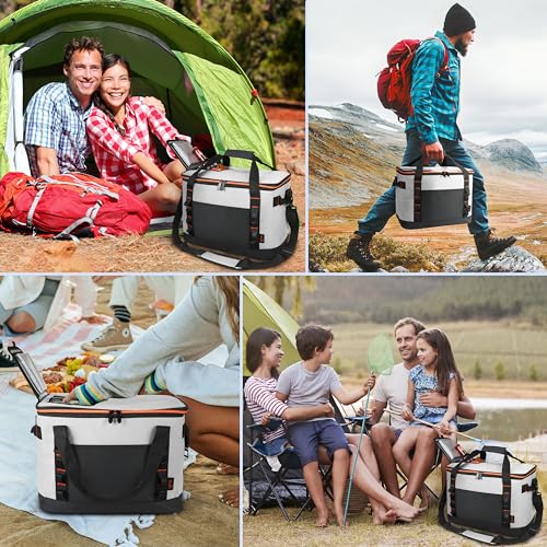 Tirrinia Large Cooler Bag Insulated, 48 Cans Leakproof Soft Camping Coolers, Portable Beach Cooler with Shoulder Strap for Picnic, Beach, Travel Road Trip - color: Gray Black