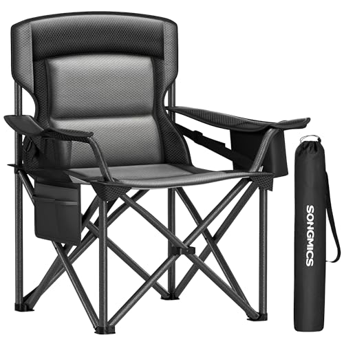 SONGMICS Oversized Lumbar Support Camping Chair, Heavy-Duty Outdoor Folding Chair Comfortable, Padded, Glamping, Cooler Bag, Weight Capacity 450 lb, Ink Black UGCB066B01 - color: Black, style: 1PC (24.8"D x 37.4"W x 39.2"H)